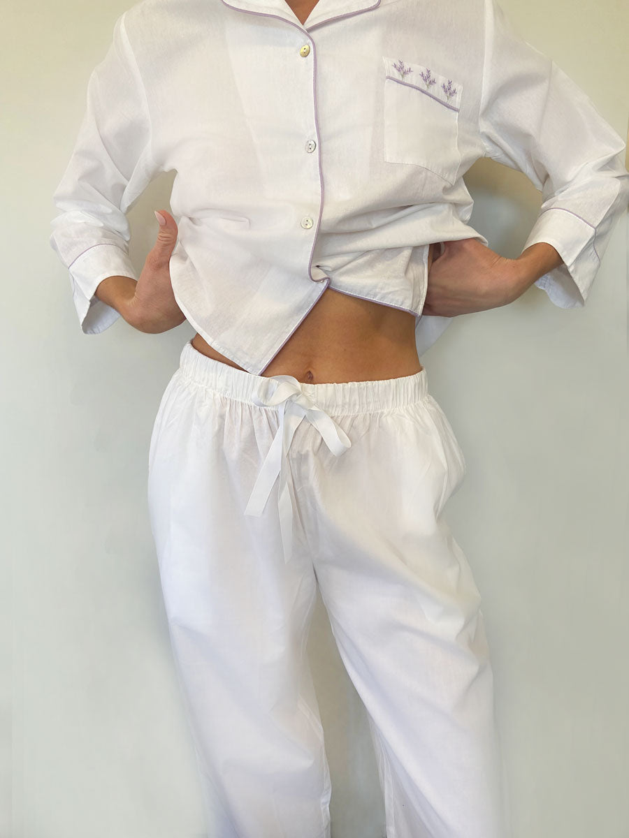 Luna White Cotton Pajamas
