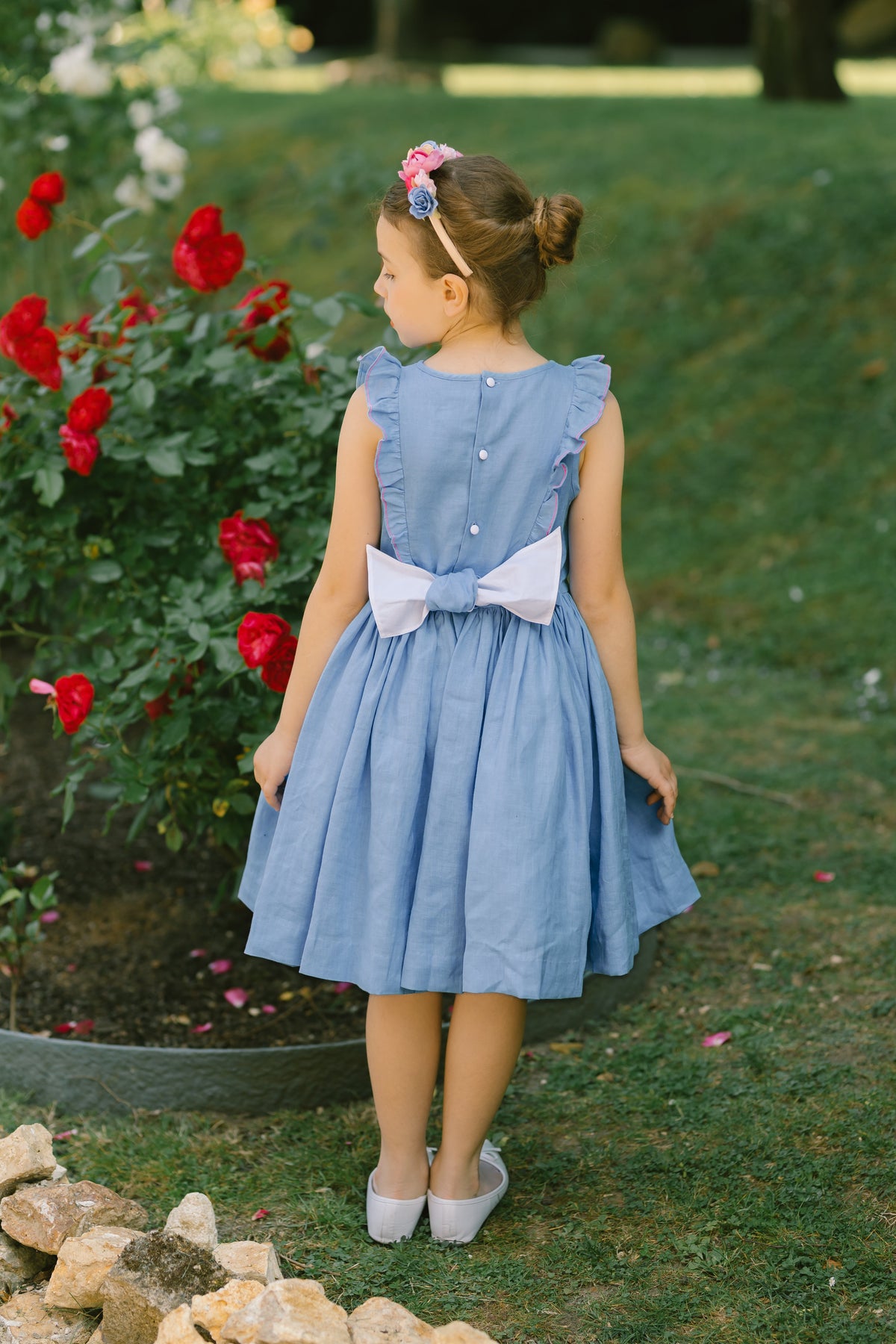 Elivia Blue Linen Smocked Dress