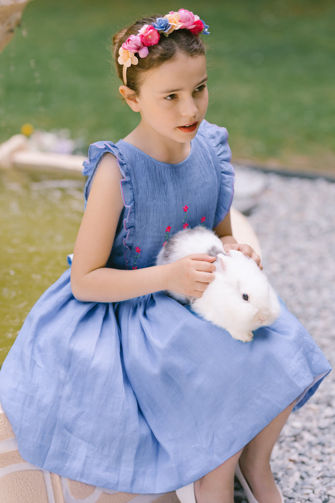 Elivia Blue Linen Smocked Dress