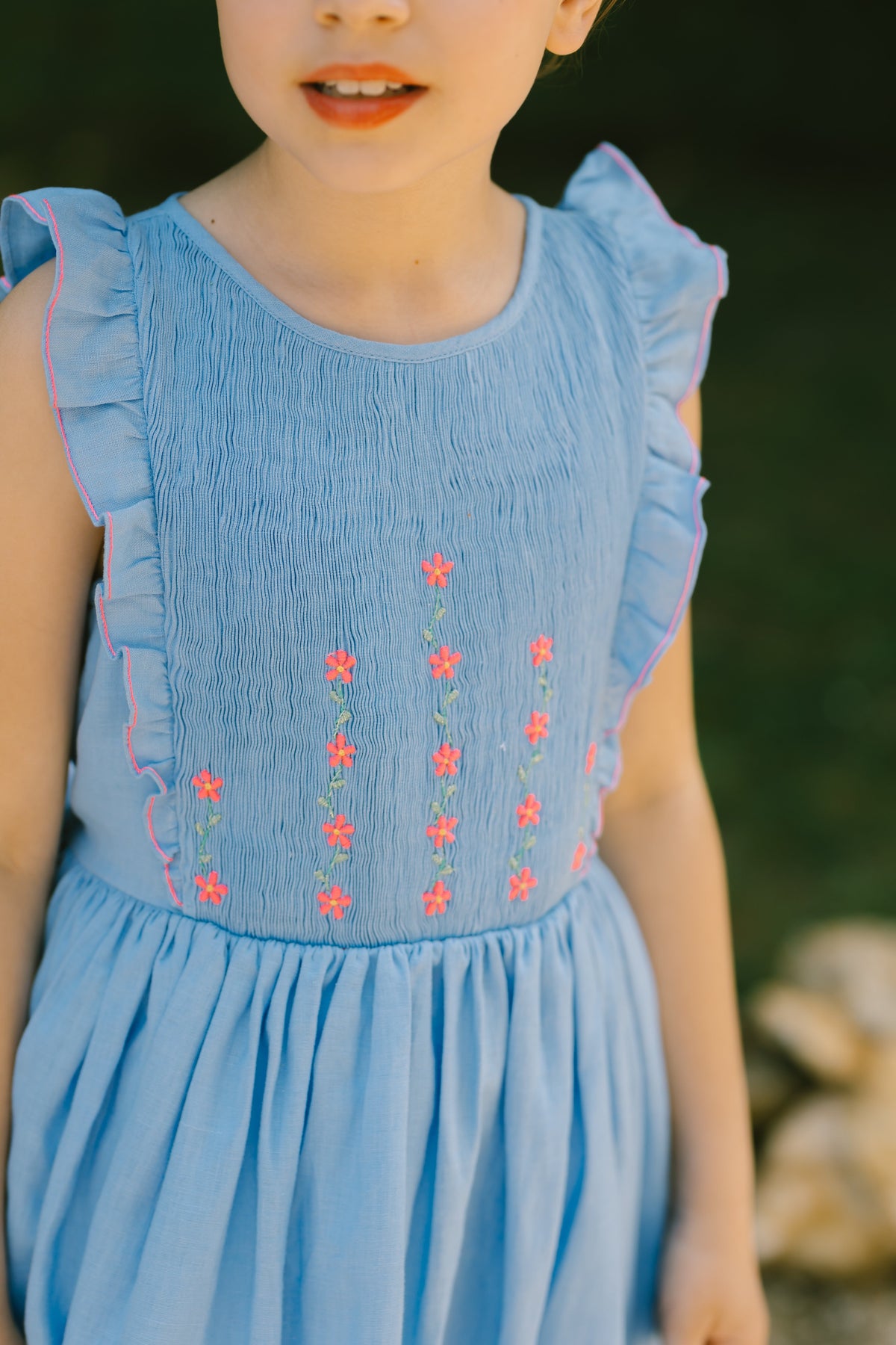 Elivia Blue Linen Smocked Dress