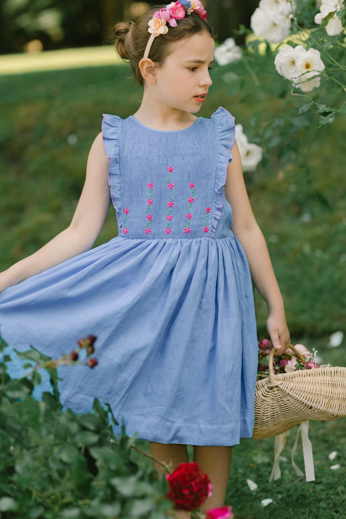 Elivia Blue Linen Smocked Dress