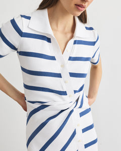 Short Sleeve Ellicot Dress in White & French Blue Wide Stripe