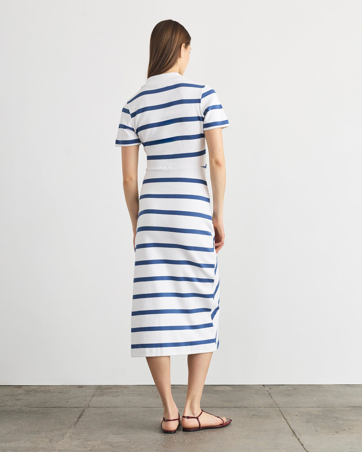 Short Sleeve Ellicot Dress in White & French Blue Wide Stripe