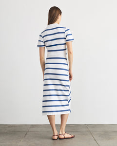 Short Sleeve Ellicot Dress in White & French Blue Wide Stripe