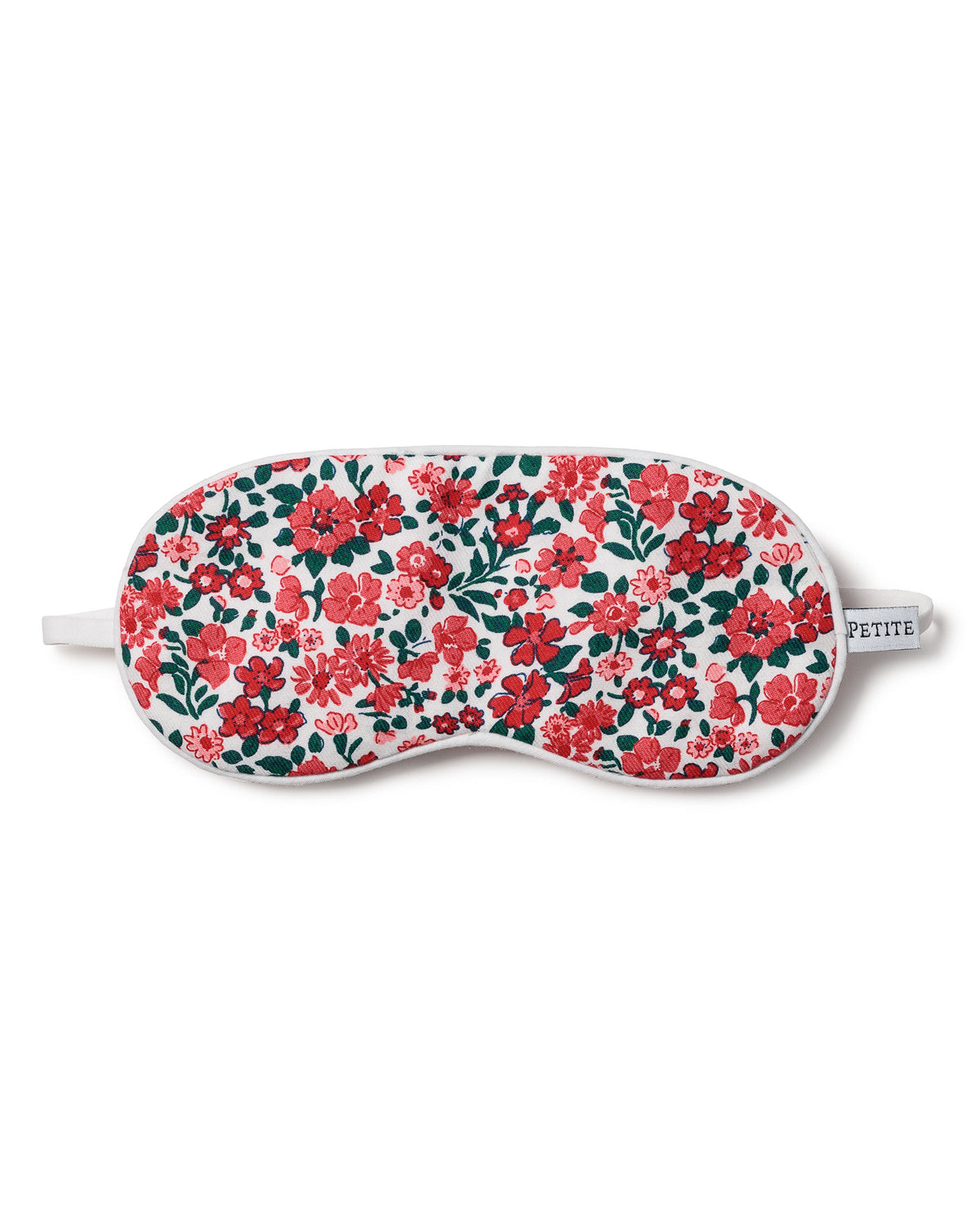 Front view of Kid’s Twill Sleep Mask in Fleurs des Bois showcasing a floral print and elastic band on white