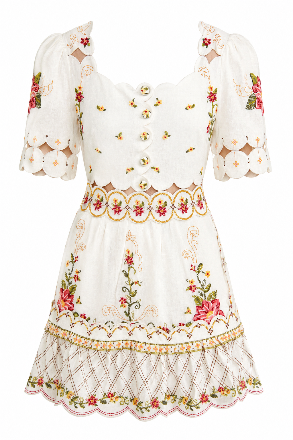 Flower Embroidery Short Sleeve Mini Dress