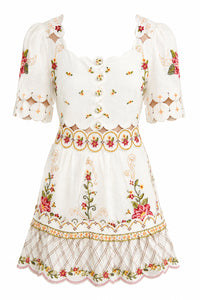Flower Embroidery Short Sleeve Mini Dress