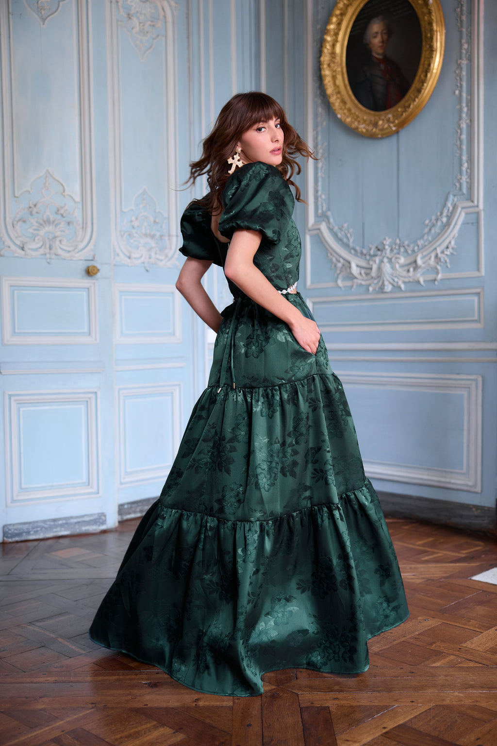baroque green dress Victorian Baroque Green Long Sleeves Vintage Jacquard Dress Era Clothing with hat Retro Tudor Dress Costumes