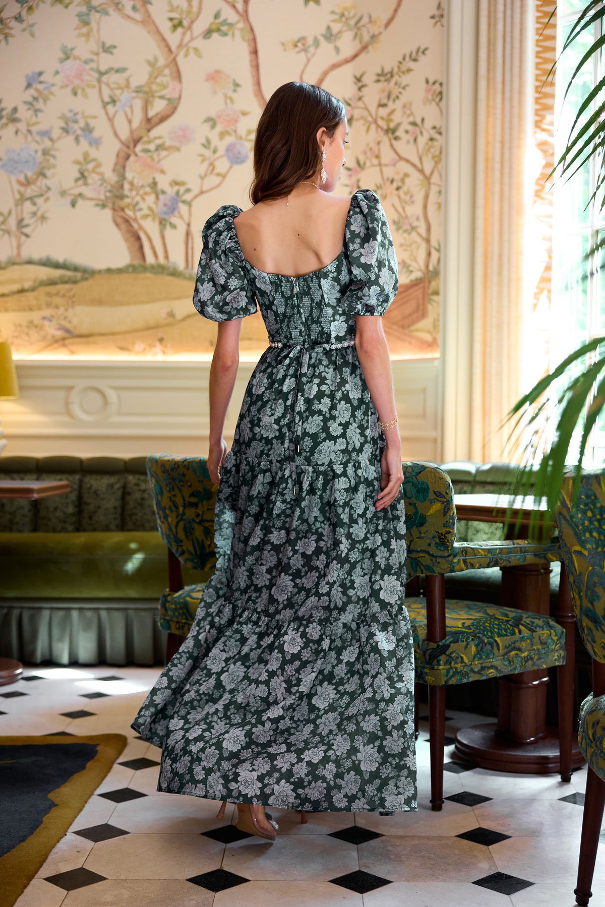 The Emma Dress in Emerald Peony Print