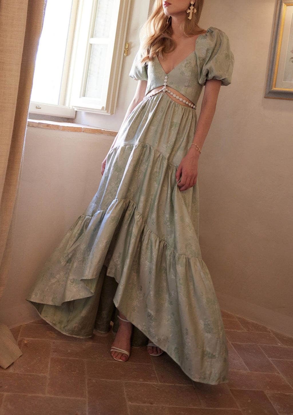 windsor sage green dress The Emma Dress in Sage Windsor Brocade US 6 / Sage Windsor Brocade