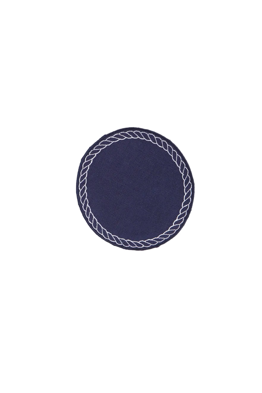 Bowline Linen Coasters in Navy with White, Set of 6