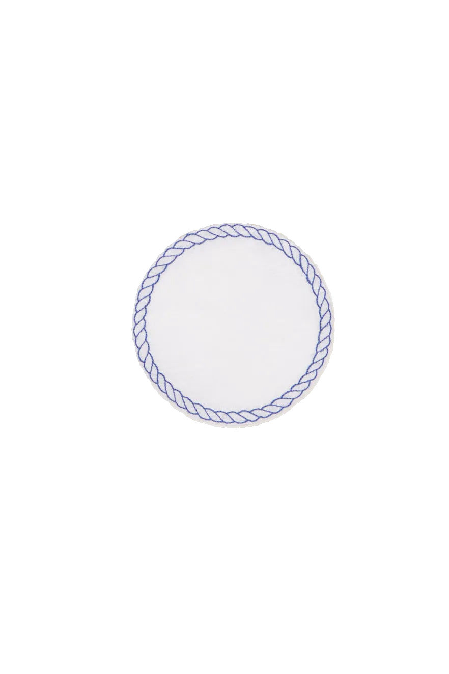 Bowline Linen Coasters in White with Navy, Set of 6
