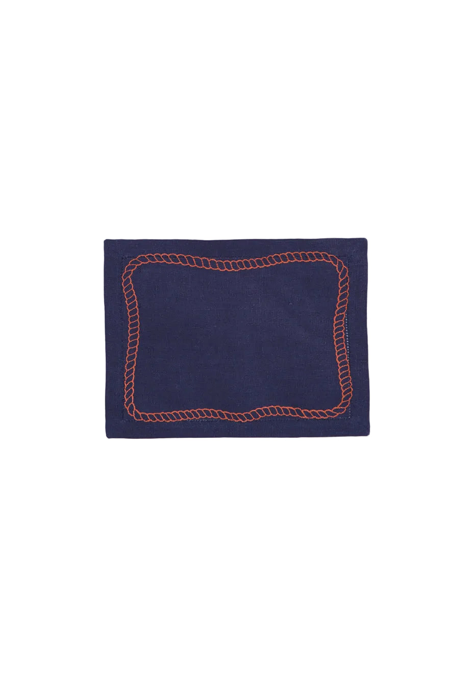 Bowline Cocktail Napkins in Navy with Blood Orange, Set of 6