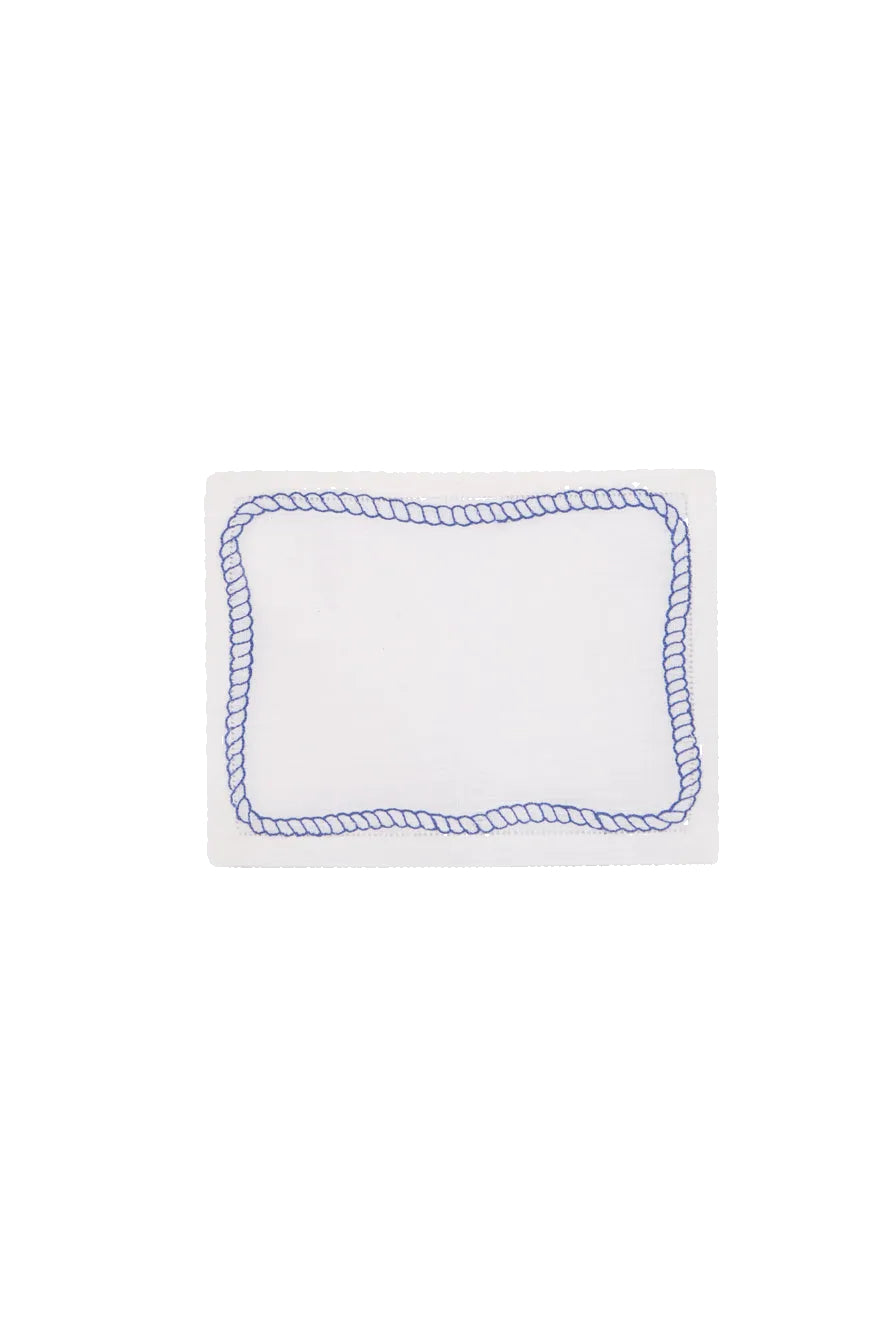 Bowline Cocktail Napkins in White with Navy, Set of 6