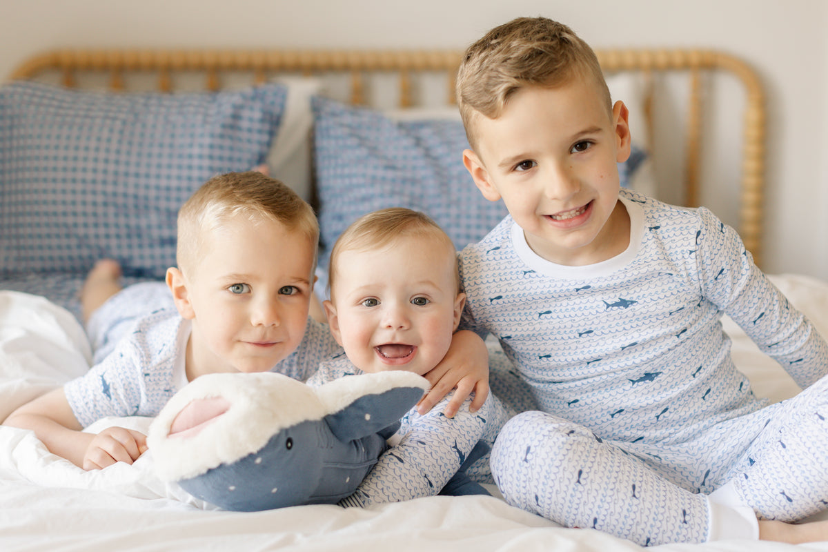 Kid's Sharks Two Piece Pajamas in Blue