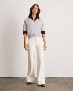 Esme Sweater Top in Light Heather Gray & Maritime Blue