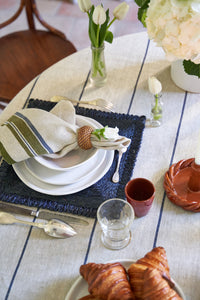 Eze 60x60 Tablecloth in Ivory & Blue