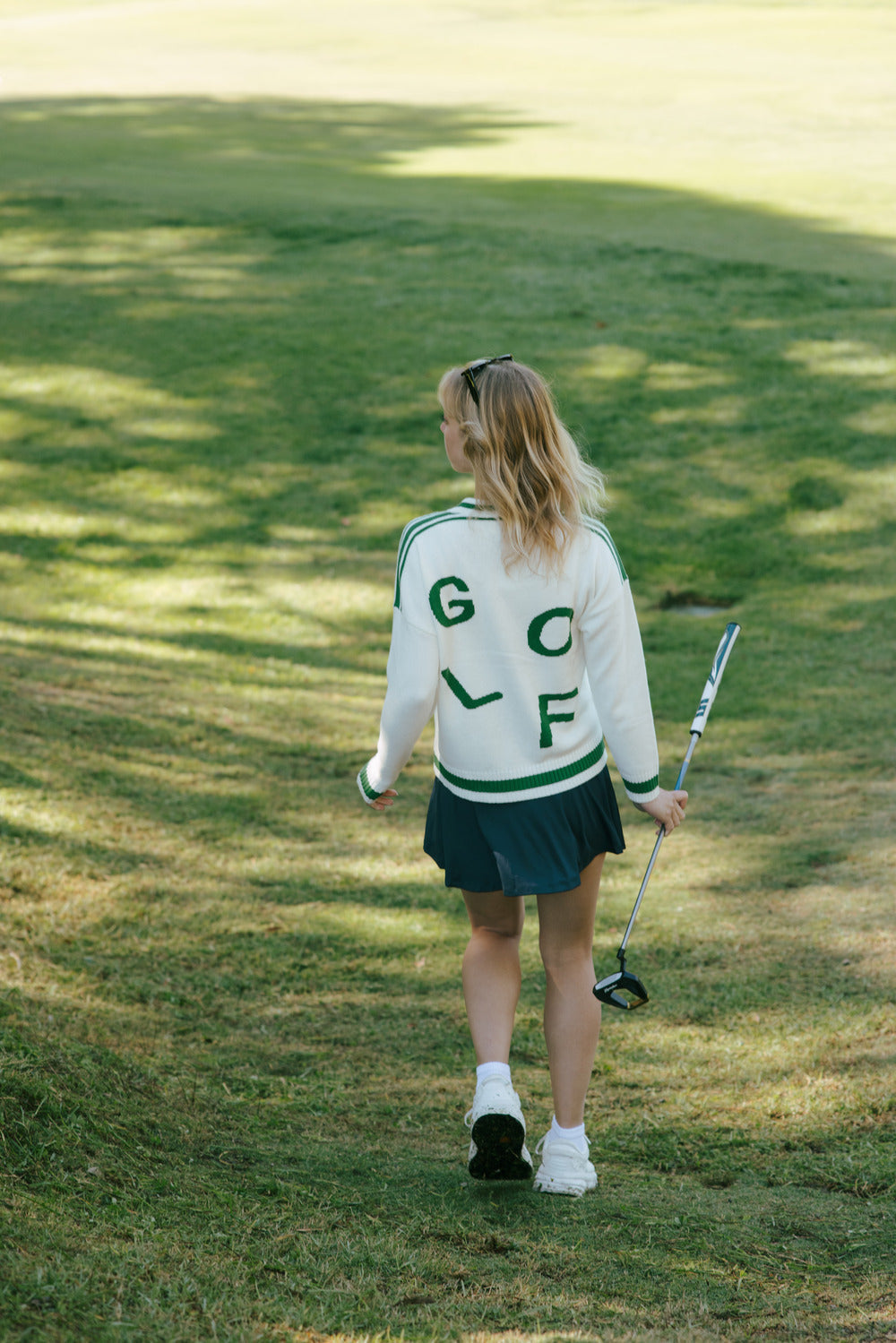 Emily Varsity Cardigan - Golf in Ivory