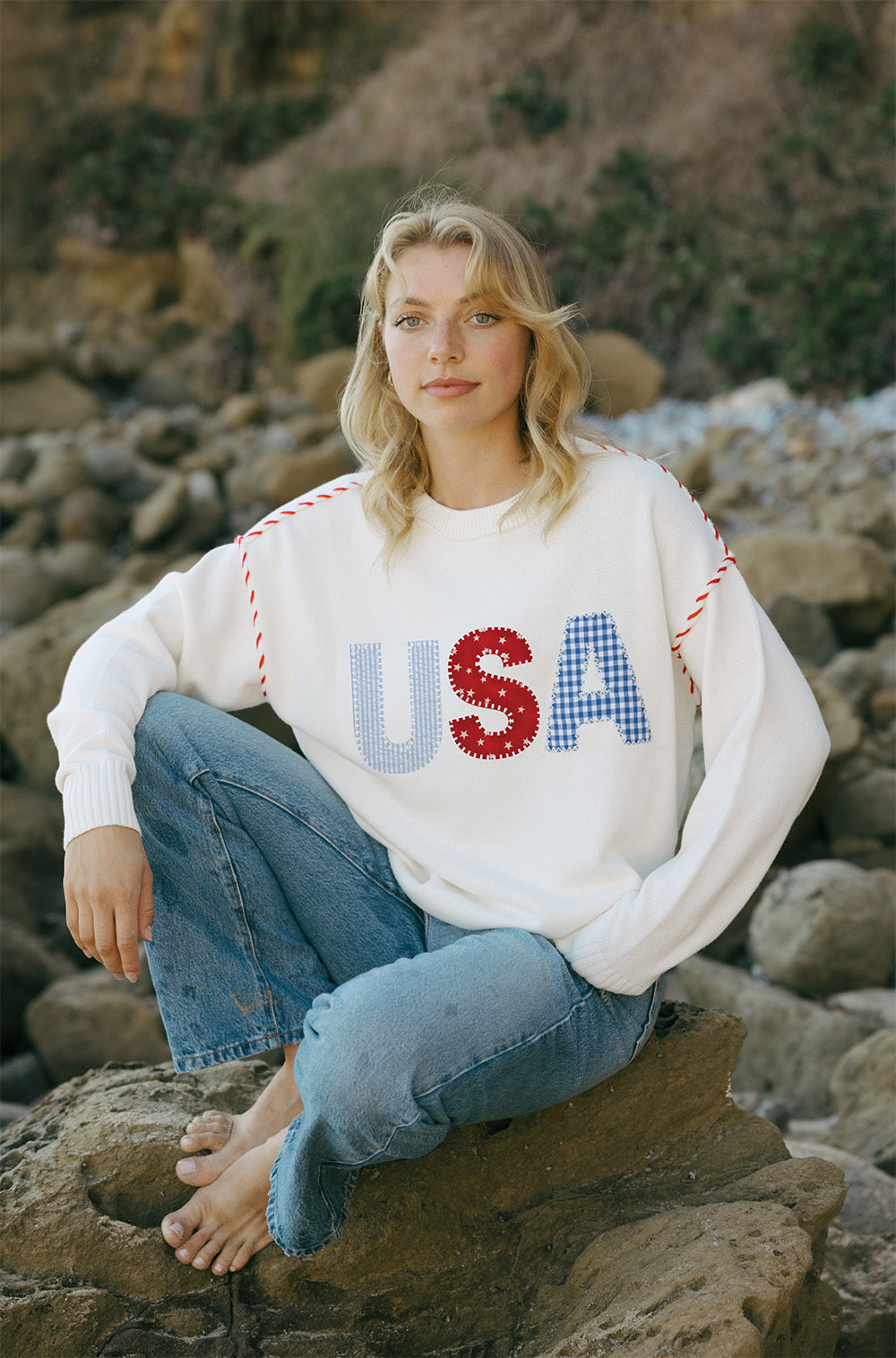 Riley Crew - USA Patchwork in ivory