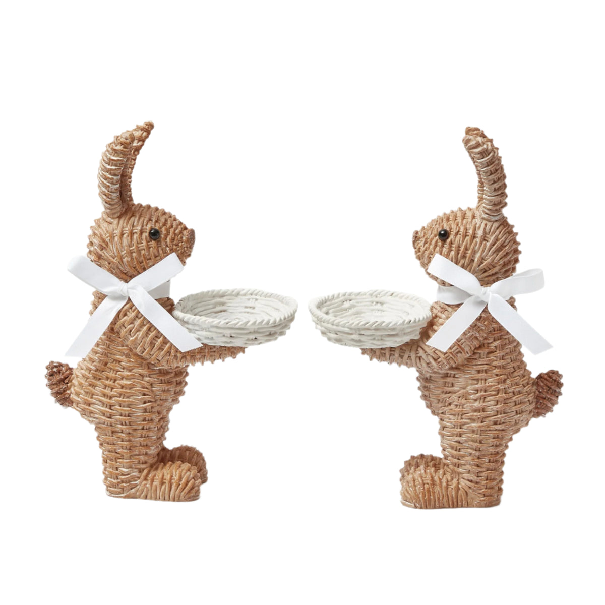 Rattan Ribboned Rabbit With Basket, Set of 2