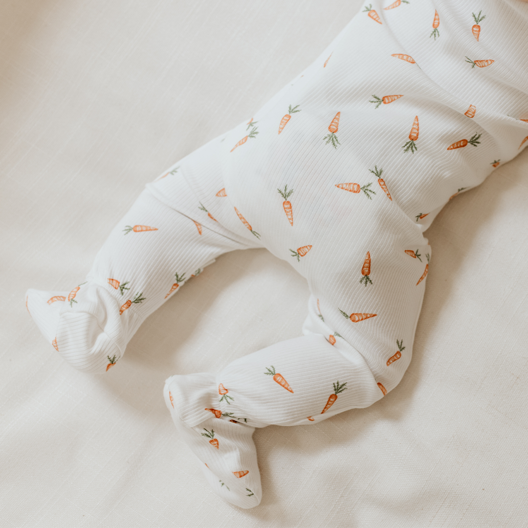 Carrots Print on Off-White Ribbed Sleeper