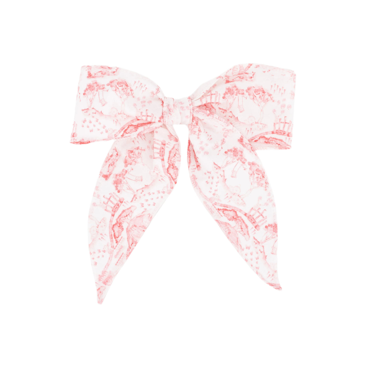 Front view of Eleanor Bow showcasing pink printed pattern with white background