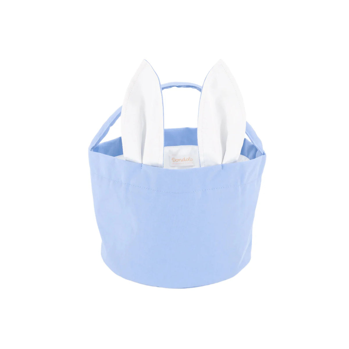 Front view of Easter Basket in Blue showcasing propped-up bunny ears with a white background