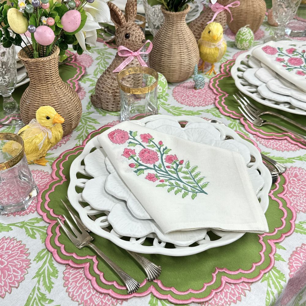 Easter tablescape, Easter Napkins Easter, pink and green napkins
