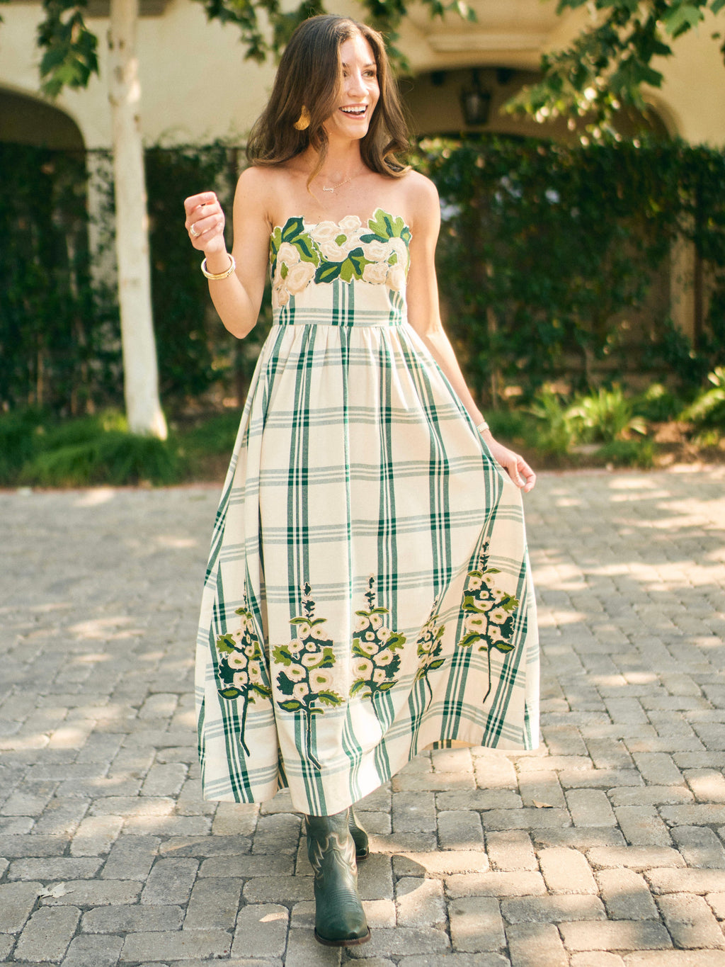 slim fit dress slacks EDDY x Mckenzie Depinto Lucy Dress in Green Plaid & Floral