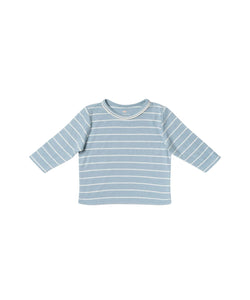 Edward Baby T-Shirt in Dusty Blue Fine Stripe