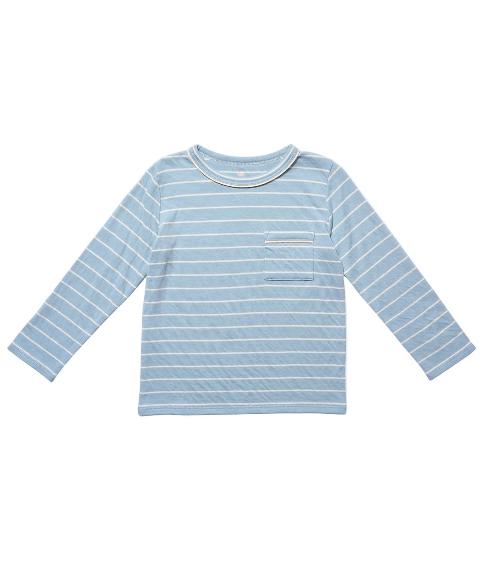 Edward T-Shirt in Dusty Blue Fine Stripe