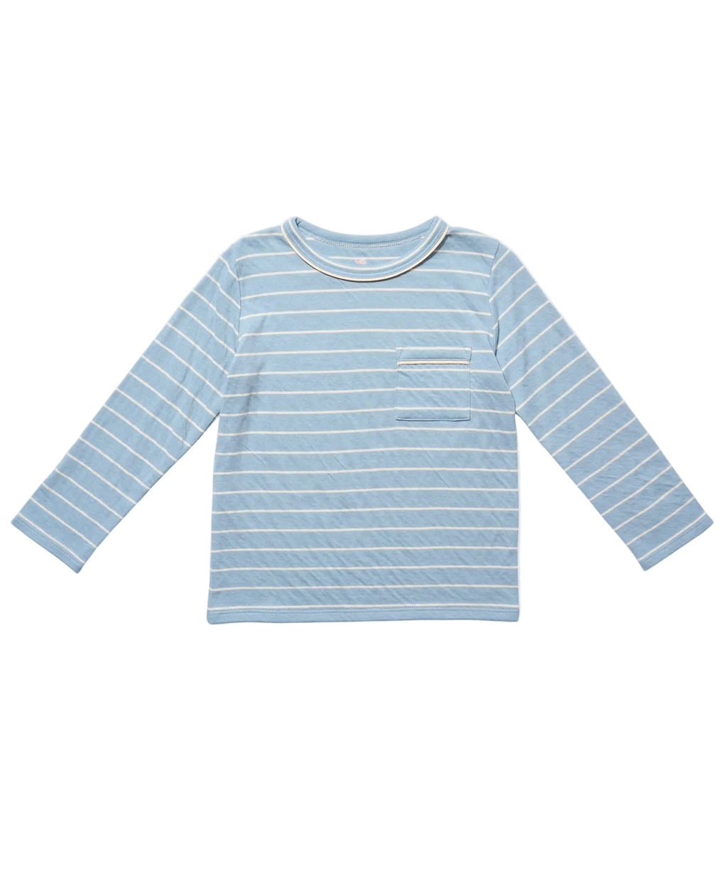 Edward T-Shirt in Dusty Blue Fine Stripe
