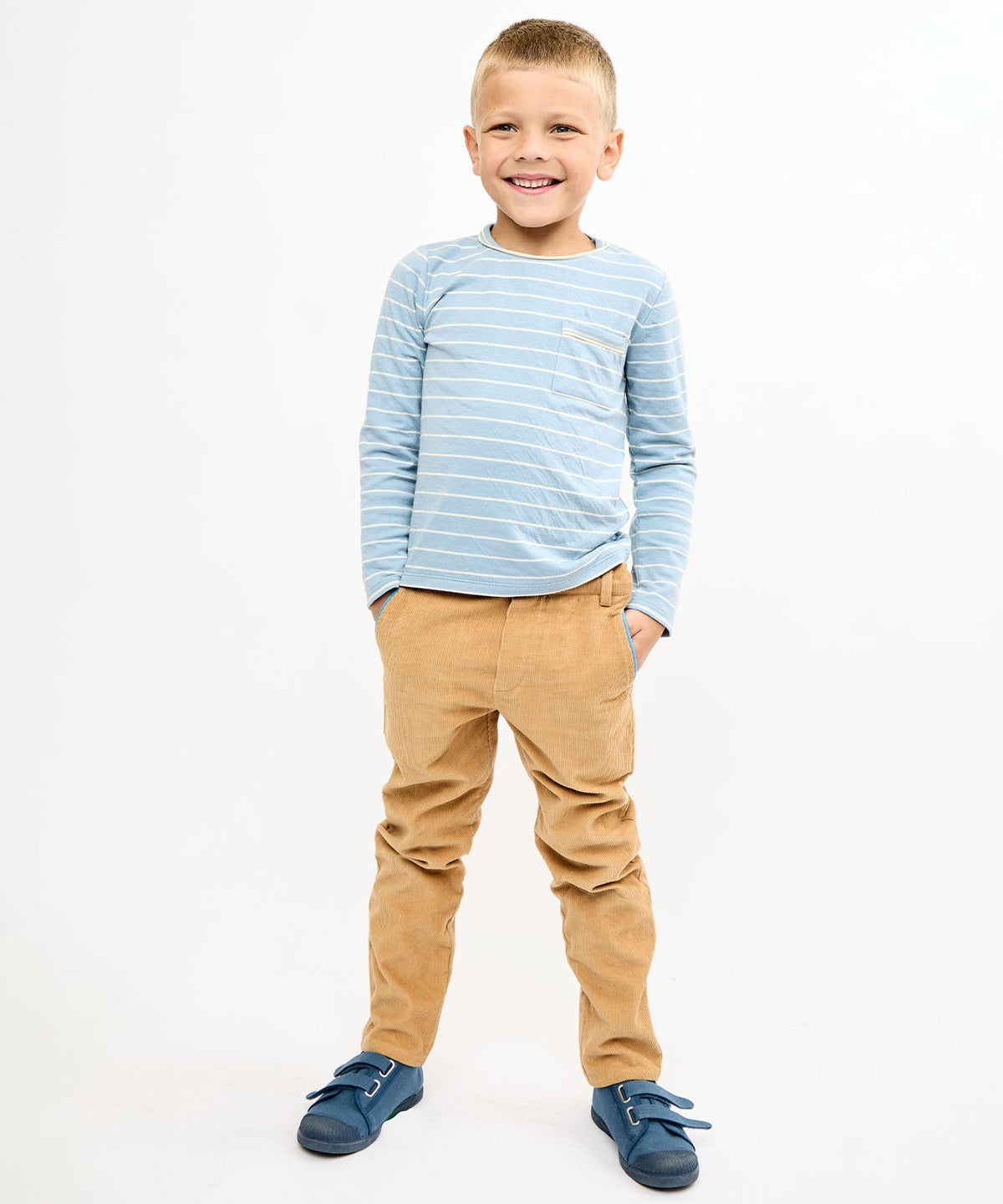 Edward T-Shirt in Dusty Blue Fine Stripe