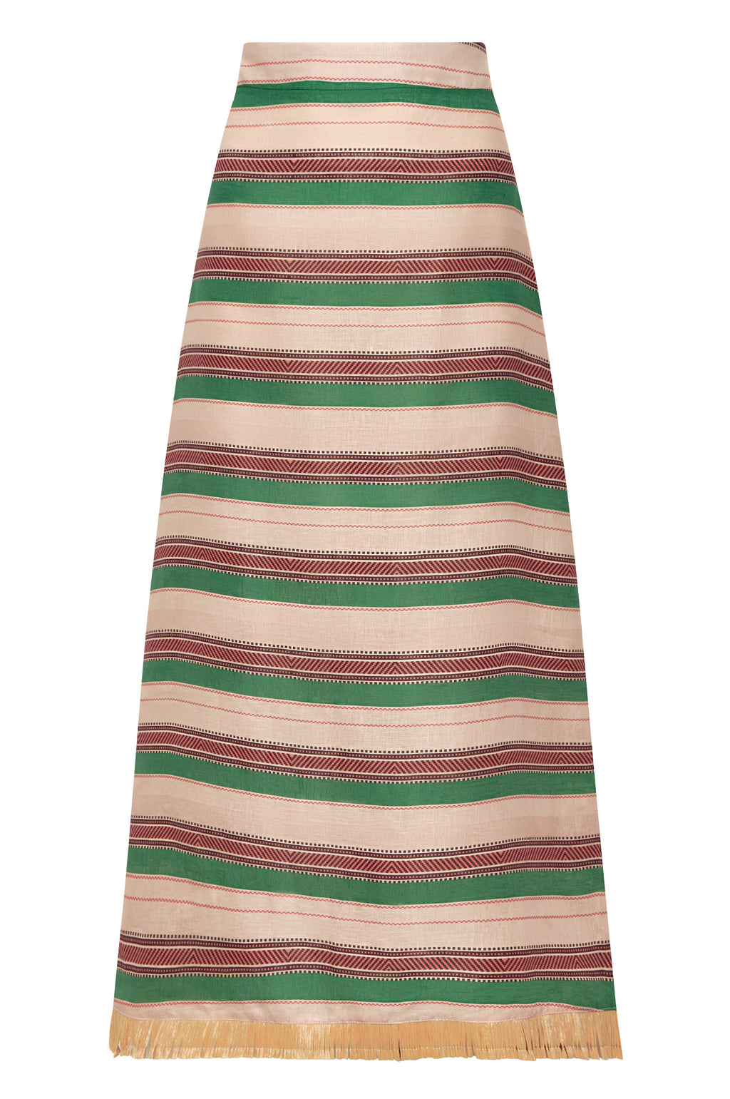 El Carmelo Linen Midi Skirt in Green Artisanal Stripes