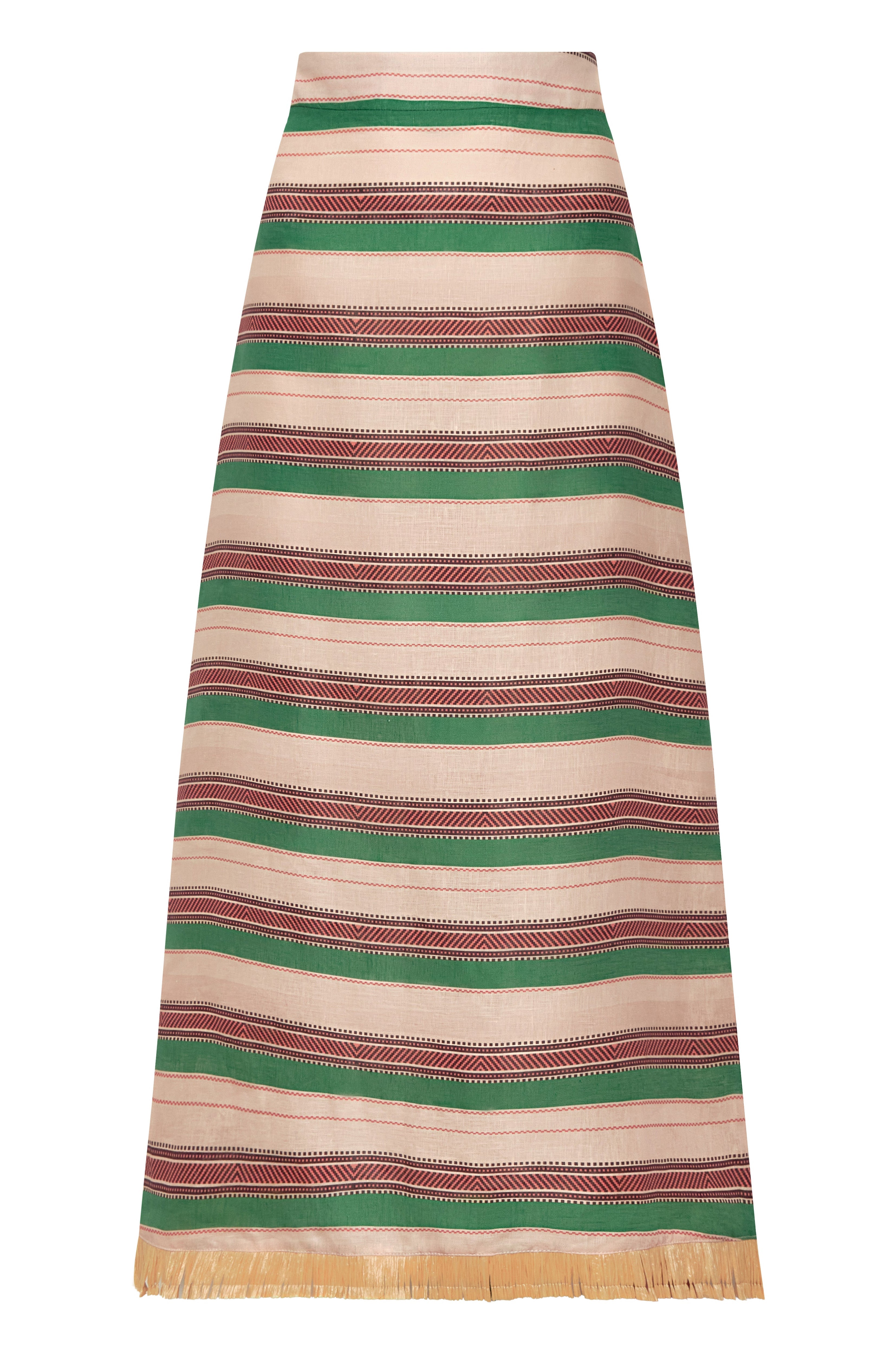 El Carmelo Linen Midi Skirt in Green Artisanal Stripes