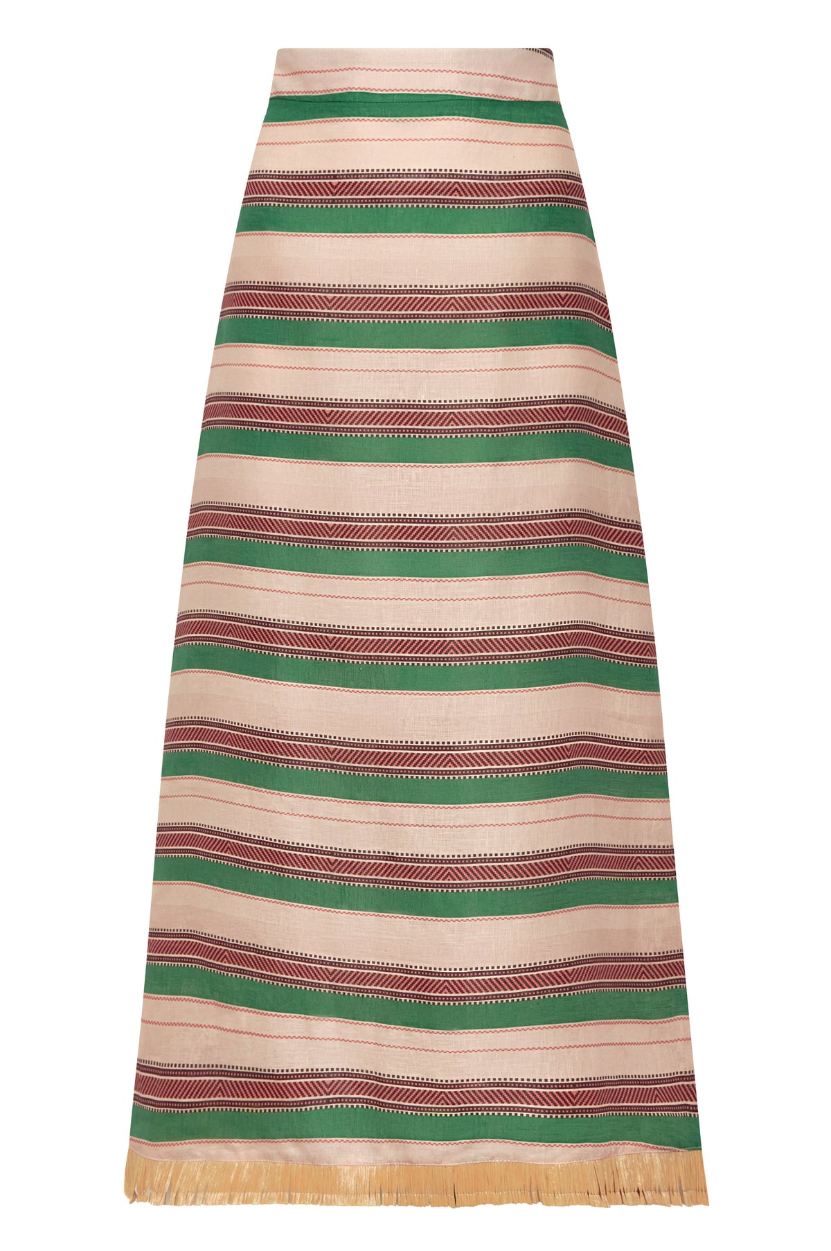 El Carmelo Linen Midi Skirt in Green Artisanal Stripes
