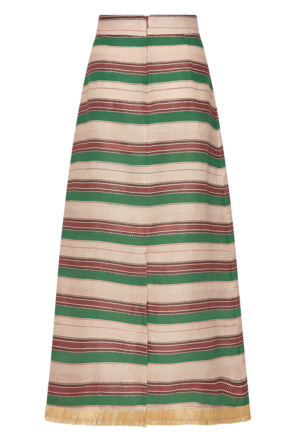 El Carmelo Linen Midi Skirt in Green Artisanal Stripes