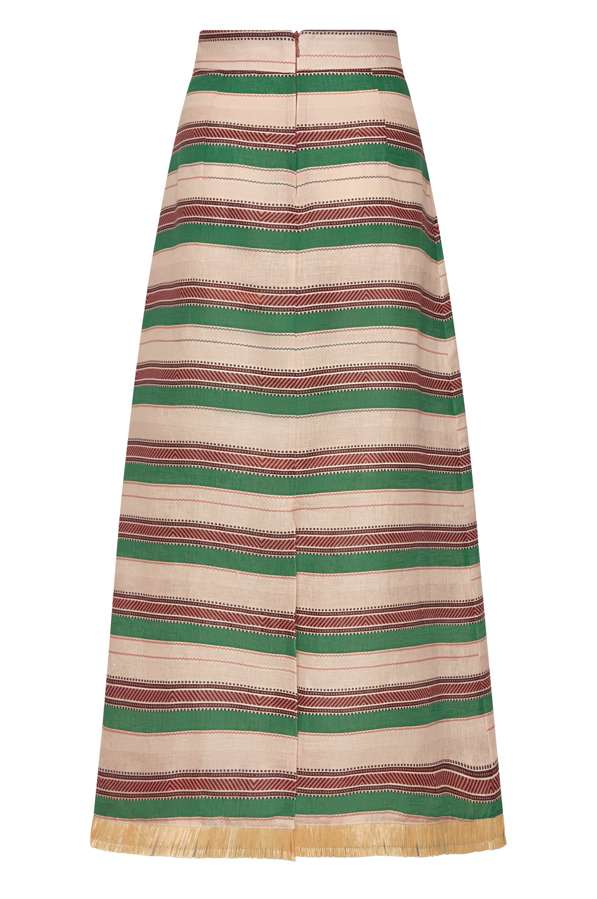 El Carmelo Linen Midi Skirt in Green Artisanal Stripes
