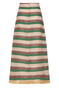 El Carmelo Linen Midi Skirt in Green Artisanal Stripes