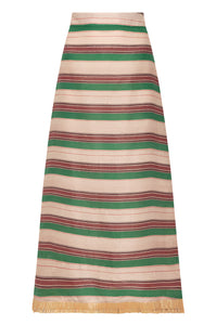 El Carmelo Linen Midi Skirt in Green Artisanal Stripes