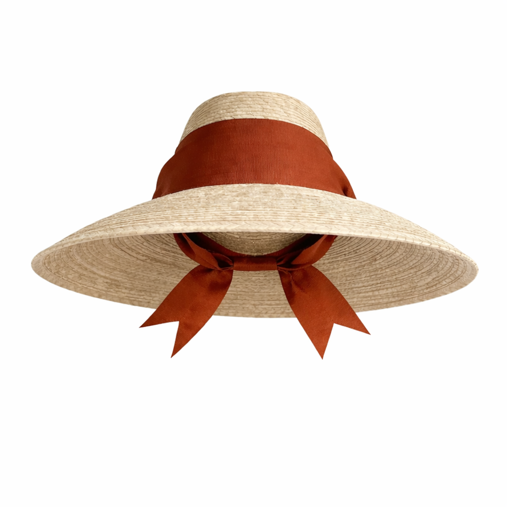 Hollyhock Sun Hat in Wide & Short Rust/Burnt Orange Grosgrain Ribbon