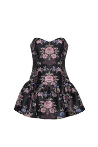 Elena Mini Dress in Trellis Jacquard Black