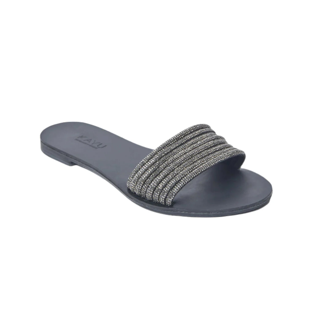 Eleni Vegetable Tanned Leather Sandal in Black Crystal