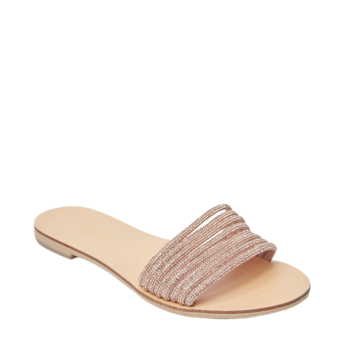 Eleni Vegetable Tanned Leather Sandal in Rose Gold Cystal