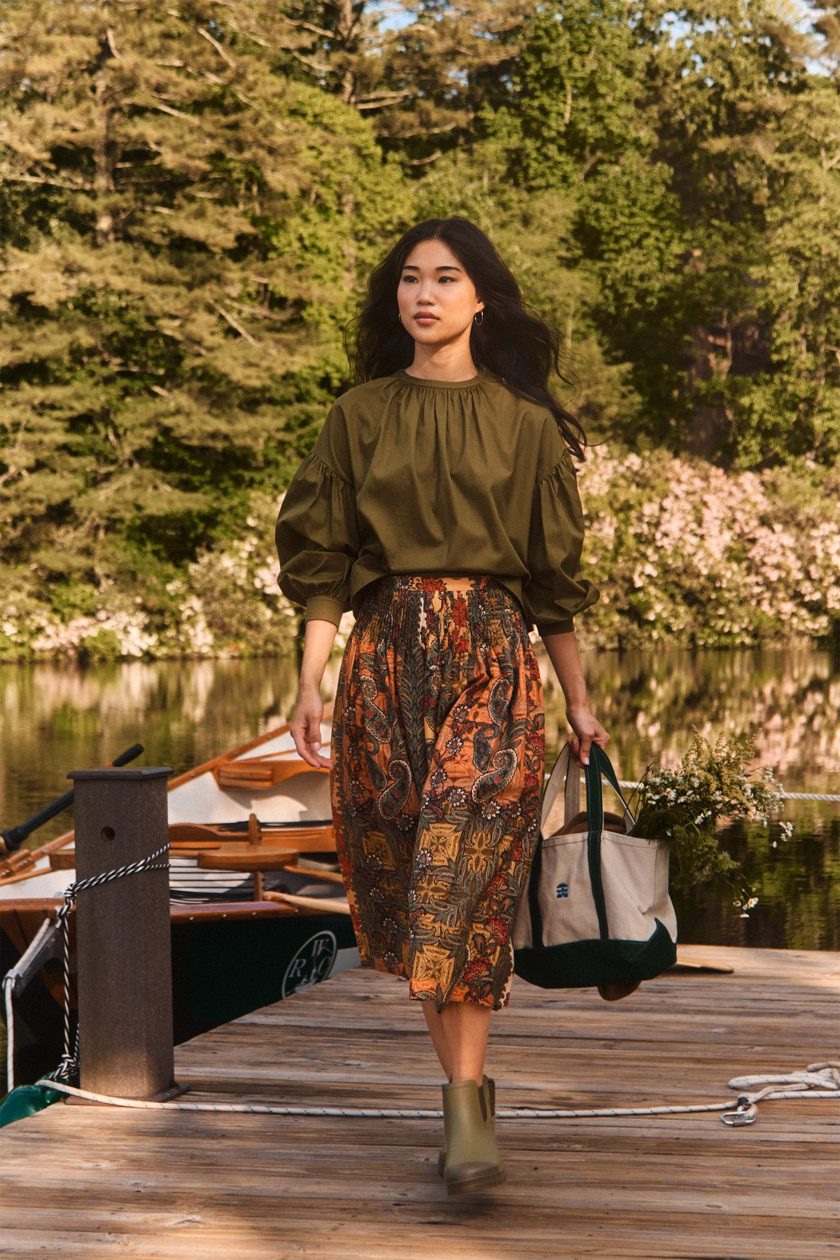 The Eli Top in Pine Grove paired with Fallon Skirt in highland tapestry. 