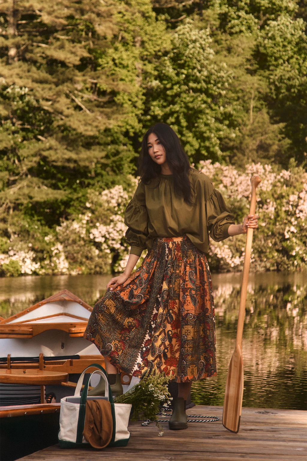 The Eli Top in Pine Grove paired with Fallon Skirt in highland tapestry. 