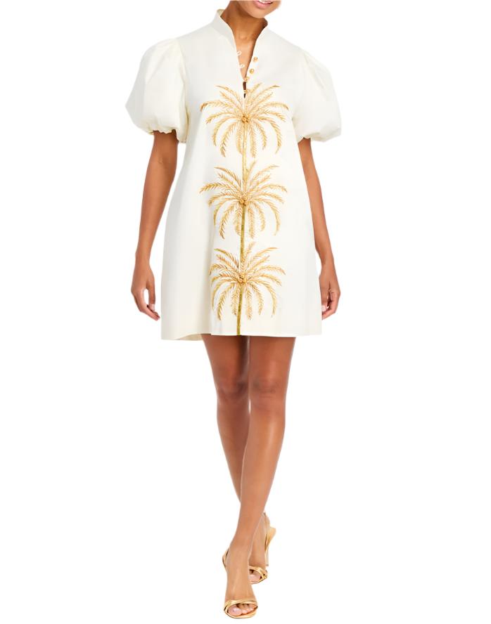 Elliana Barong Mini Dress in Ivory/Gold