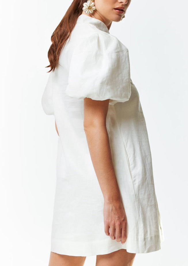 Elliana Barong Mini Dress in Ivory L / Ivory Embroidered Linen Elliana Barong Mini Dress in Ivory L / Ivory Embroidered Linen