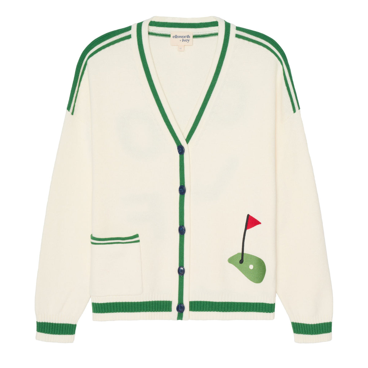 Emily Varsity Cardigan - Golf in Ivory