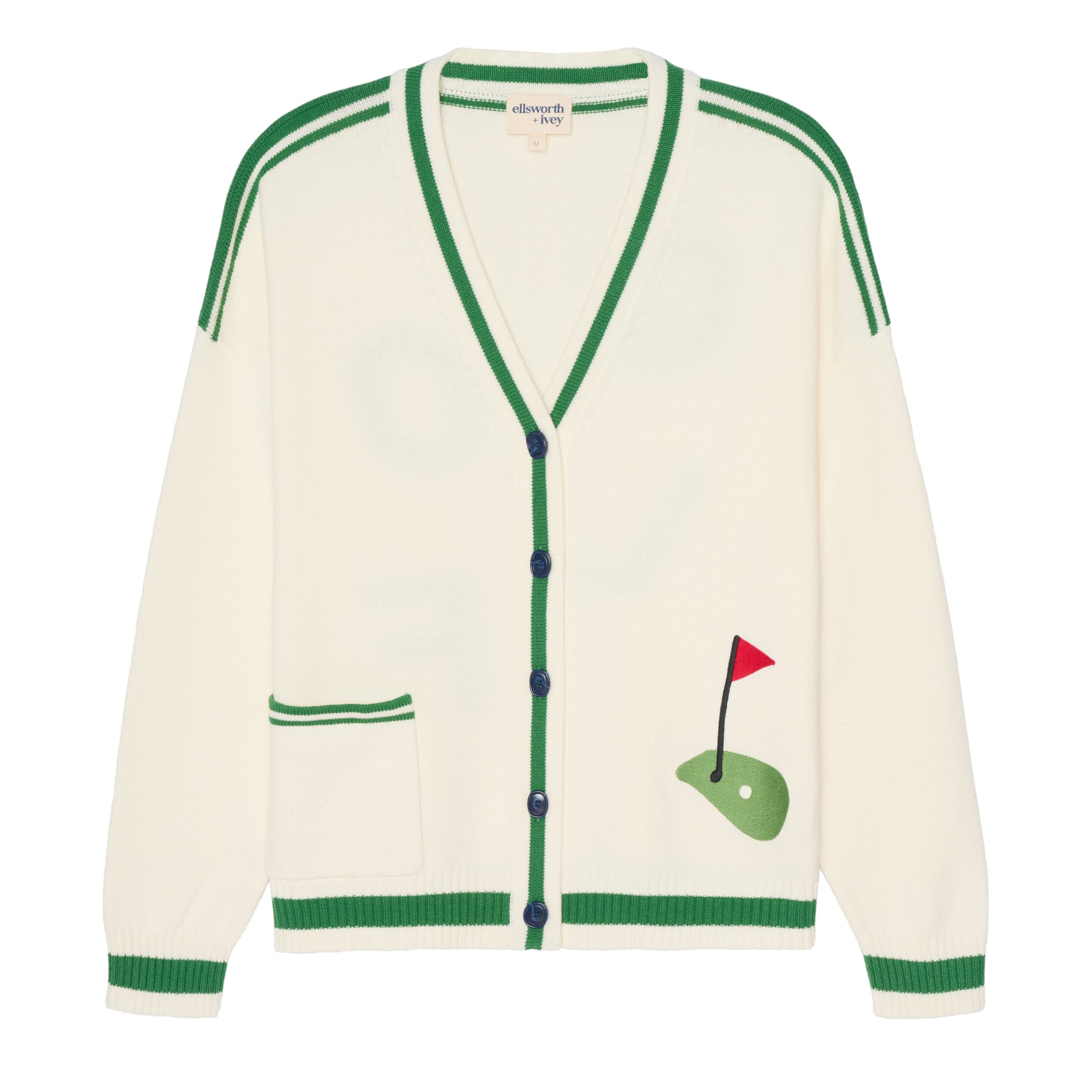 Emily Varsity Cardigan - Golf in Ivory